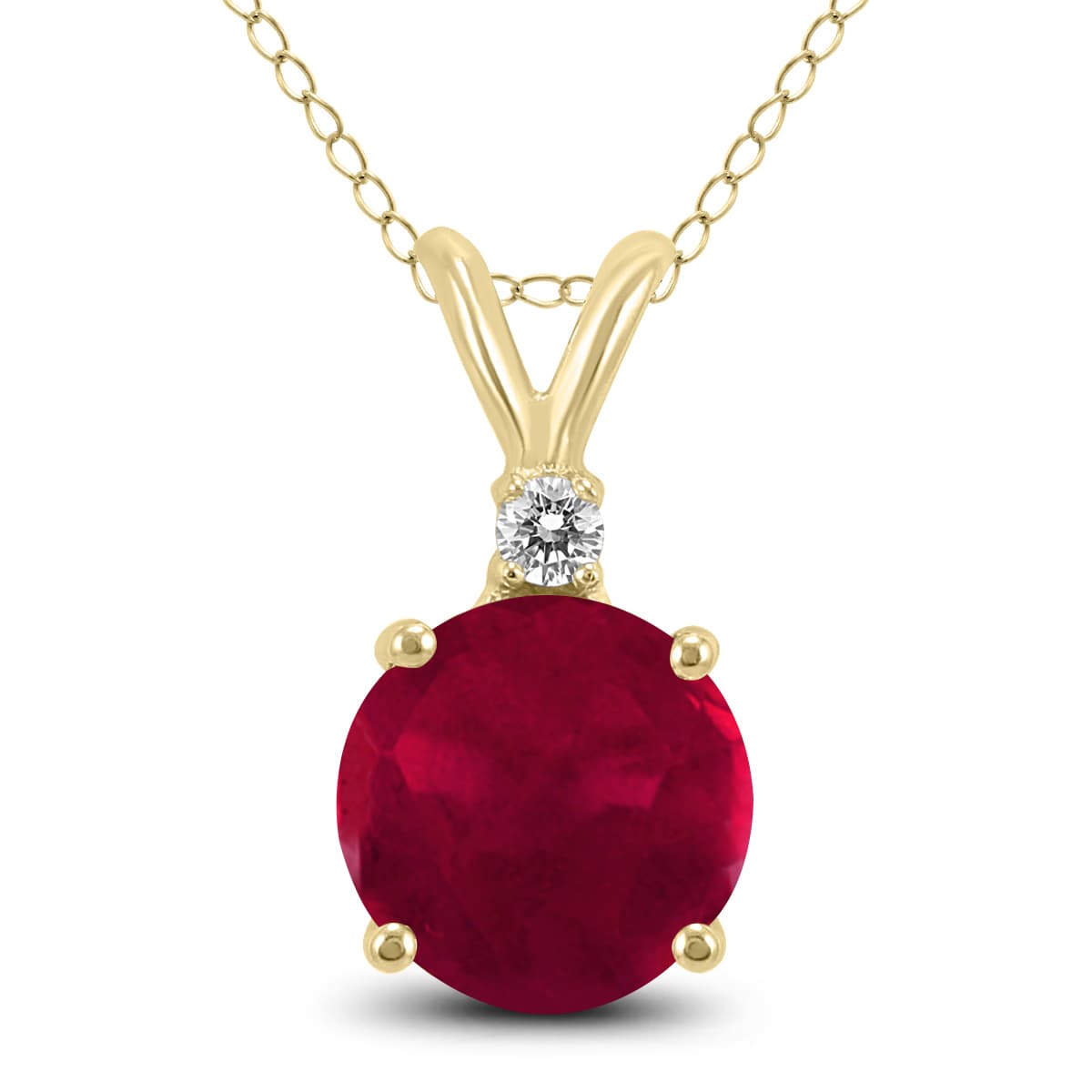 14K Yellow Gold 5MM Round Ruby and Diamond Pendant