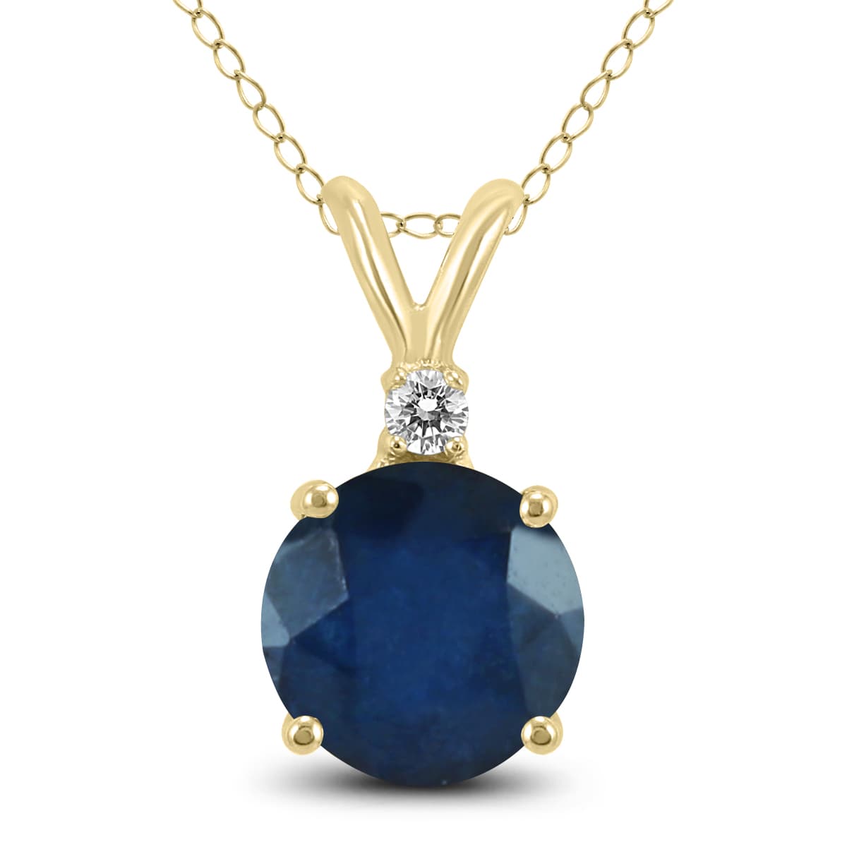 14K Yellow Gold 5MM Round Sapphire and Diamond Pendant