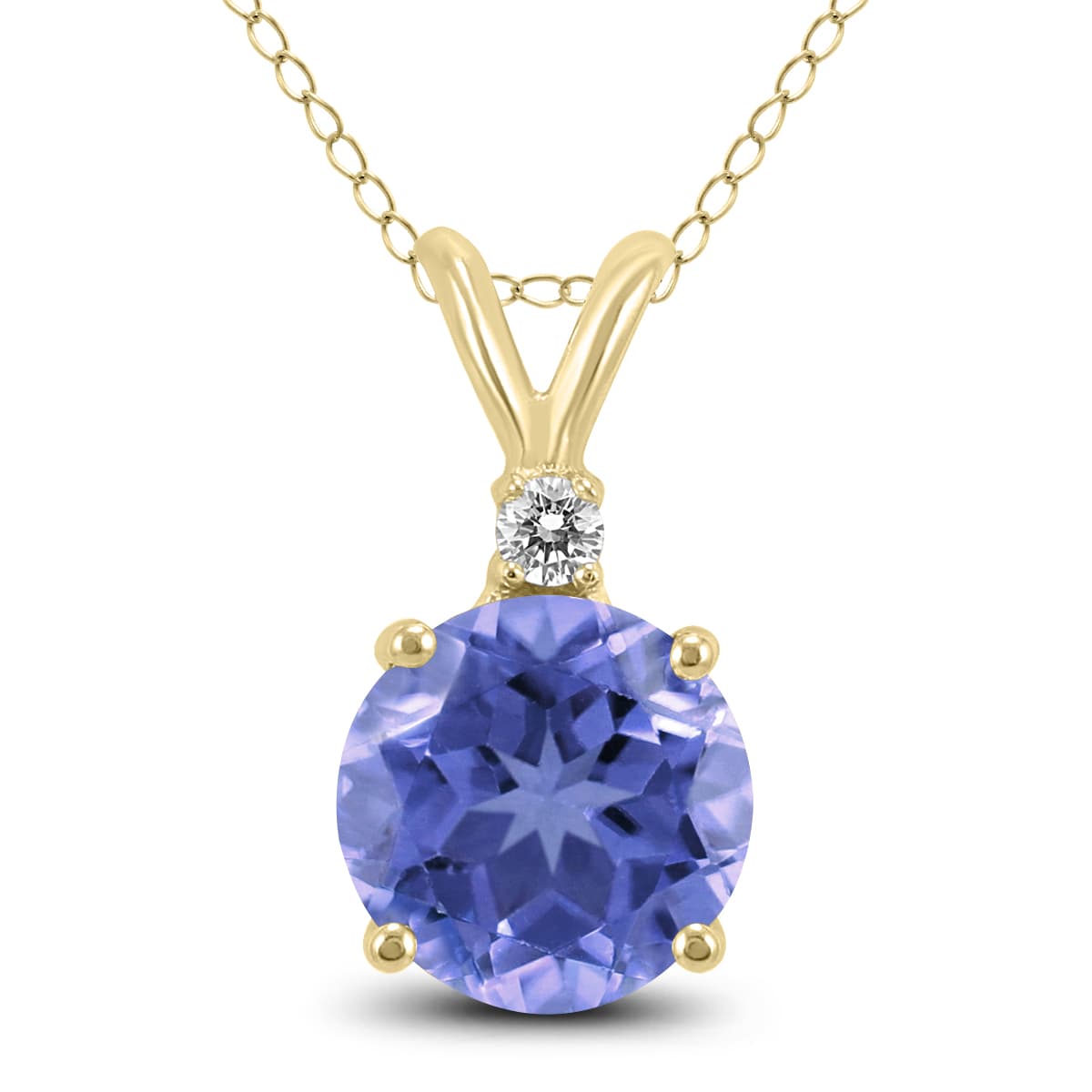 14K Yellow Gold 5MM Round Tanzanite and Diamond Pendant