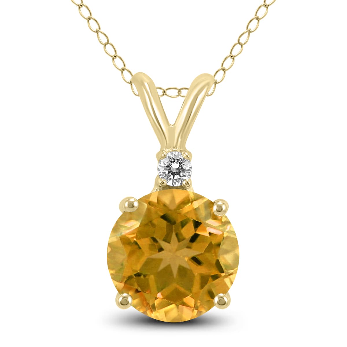 14K Yellow Gold 6MM Round Citrine and Diamond Pendant