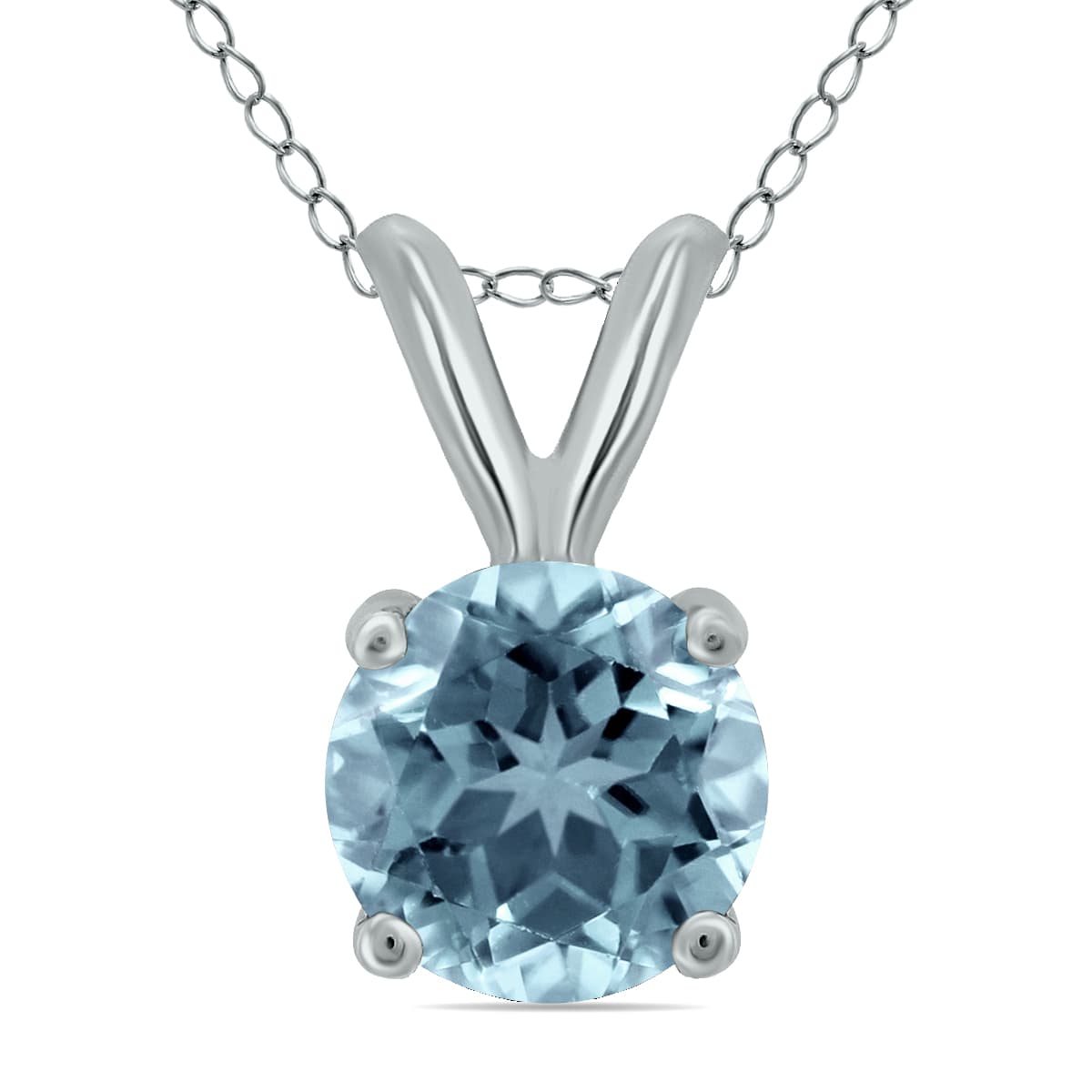 14K White Gold 4MM Round Aquamarine Pendant