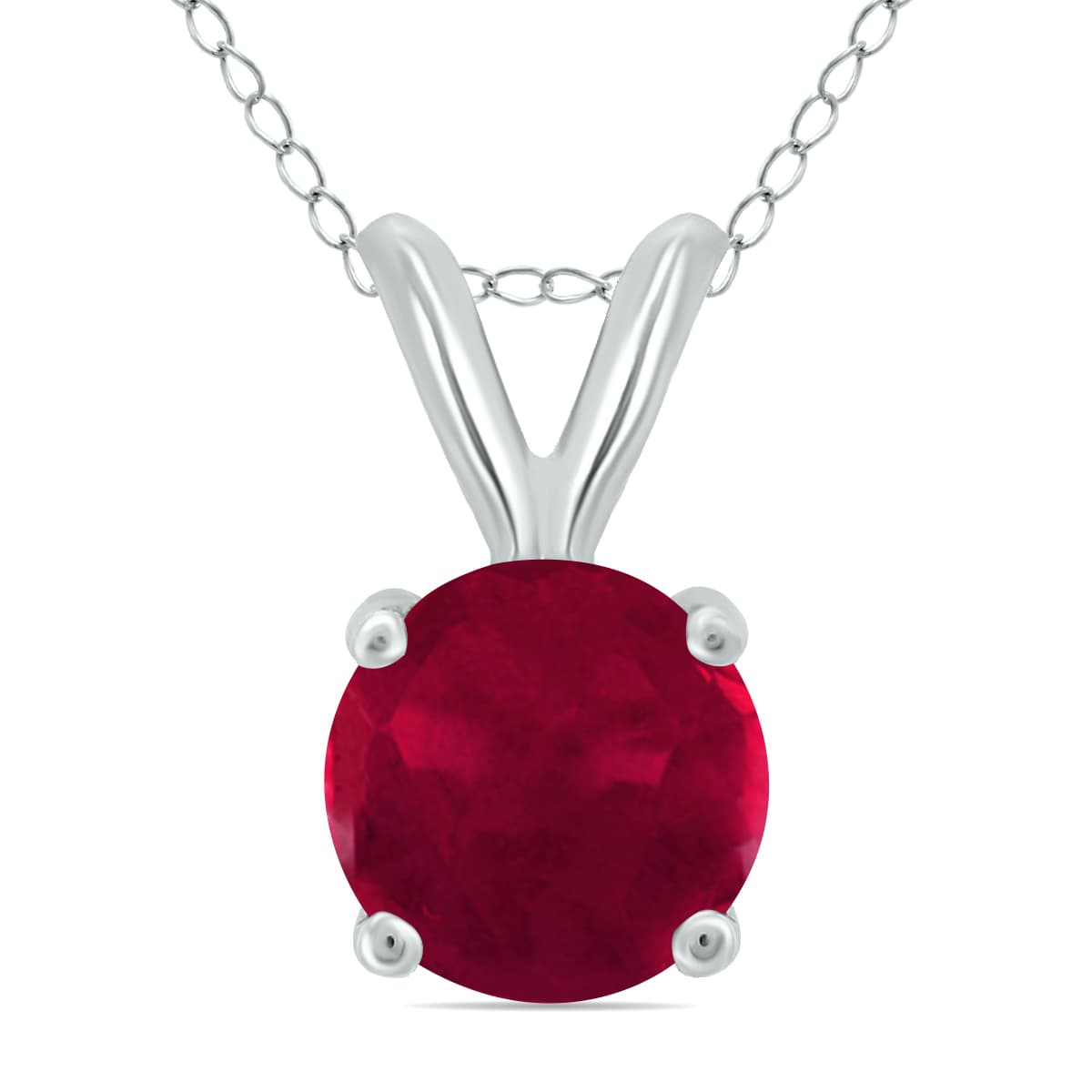 14K White Gold 4MM Round Ruby Pendant