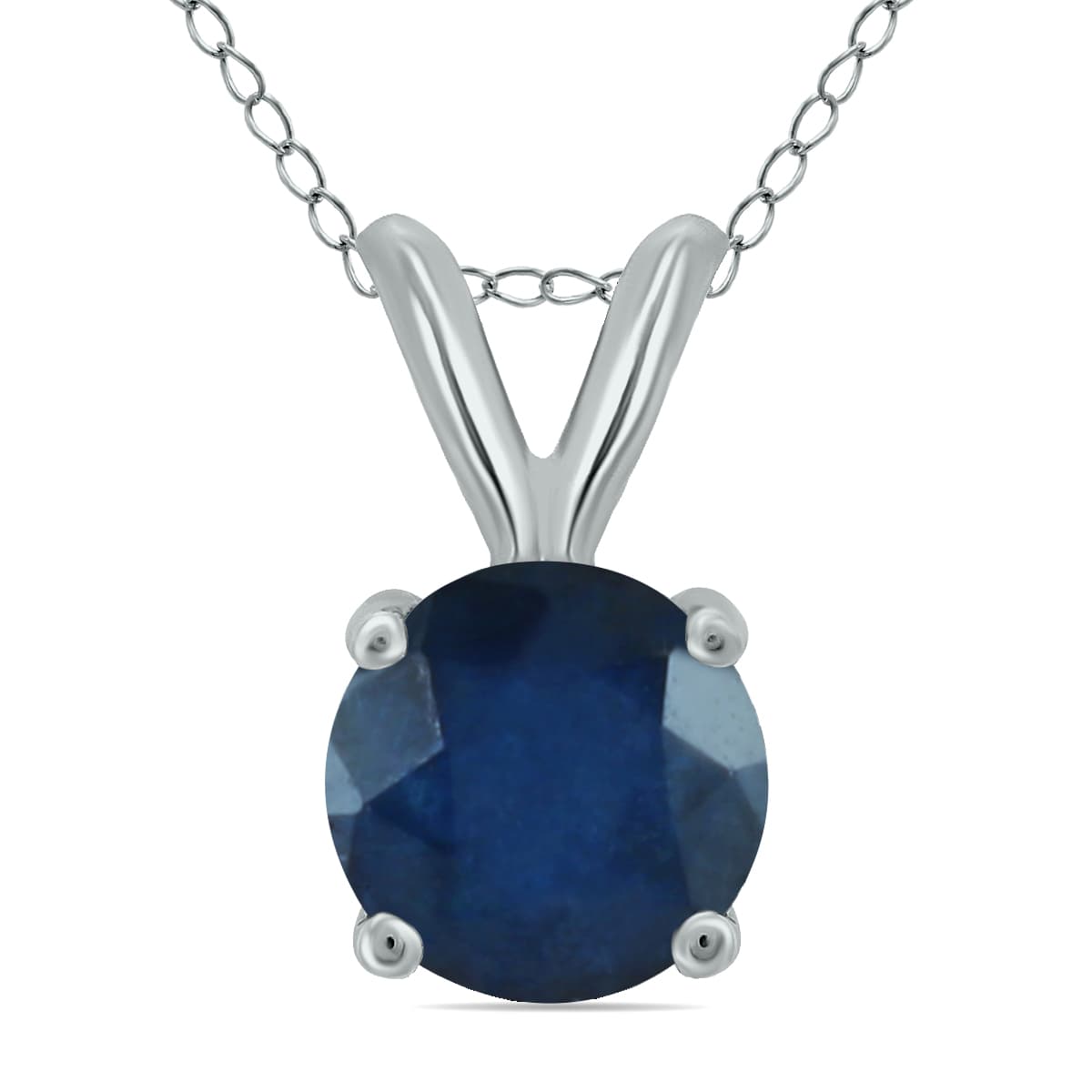 14K White Gold 4MM Round Sapphire Pendant
