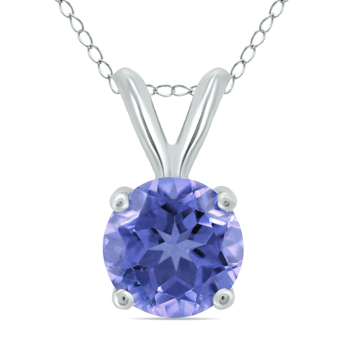 14K White Gold 4MM Round Tanzanite Pendant