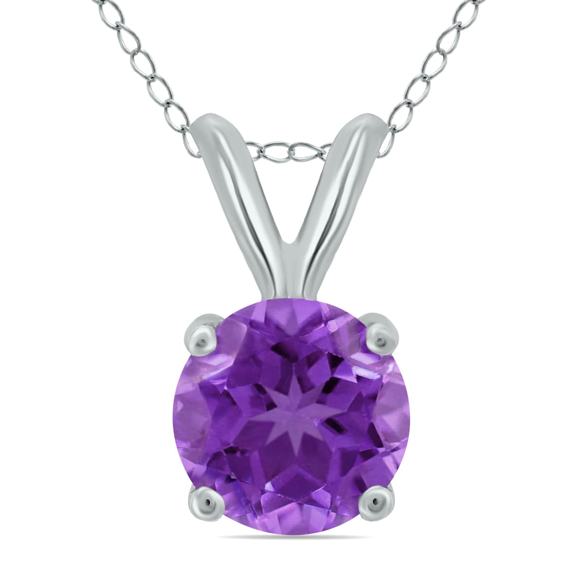 14K White Gold 5MM Round Amethyst Pendant