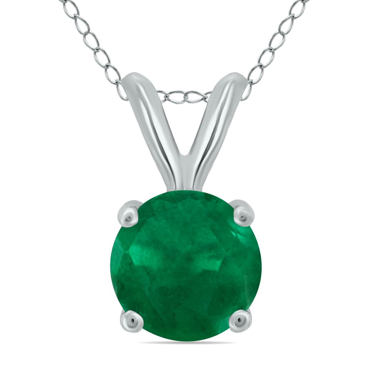 14K White Gold 5MM Round Emerald Pendant