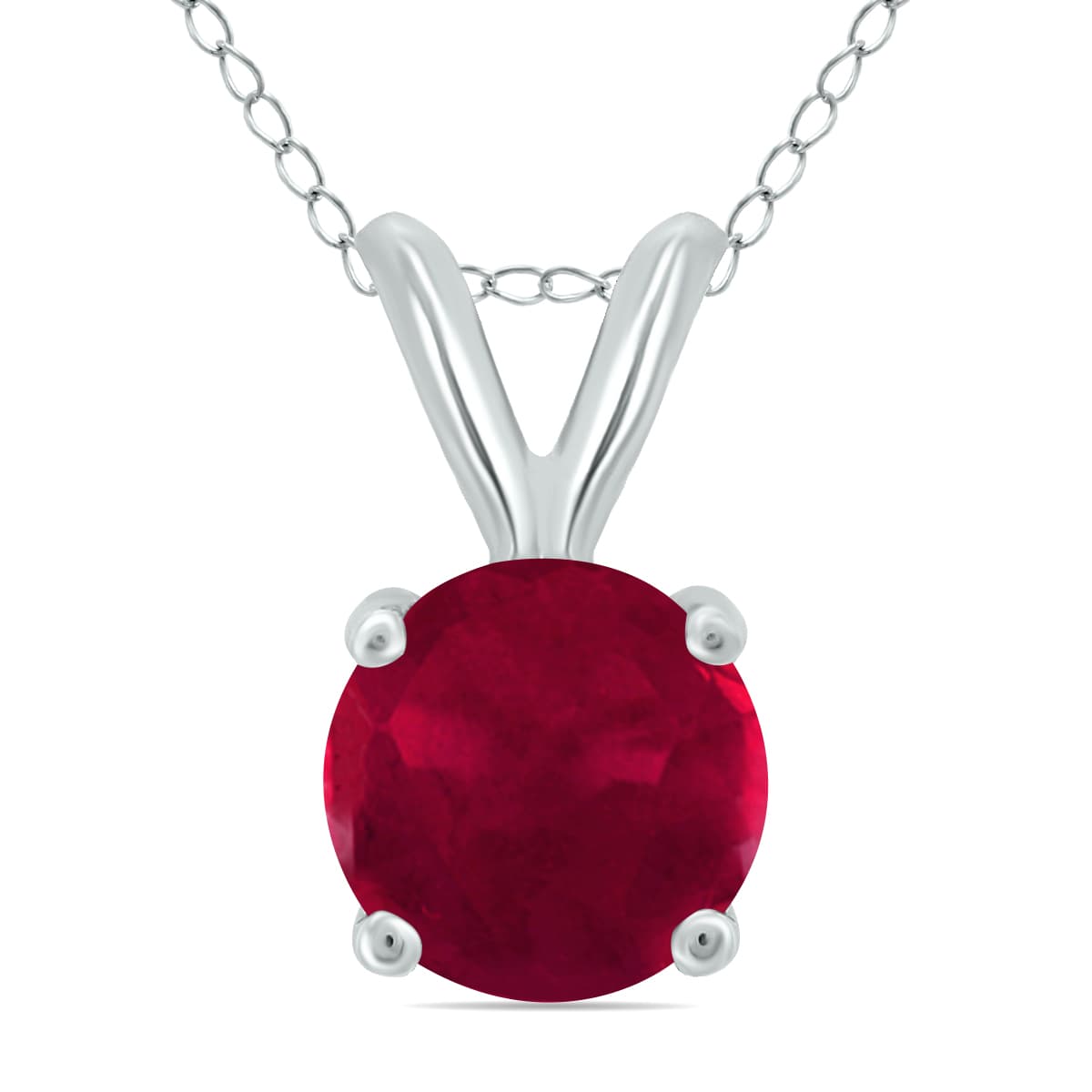 14K White Gold 5MM Round Ruby Pendant