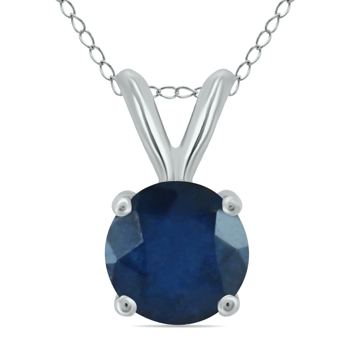 14K White Gold 5MM Round Sapphire Pendant