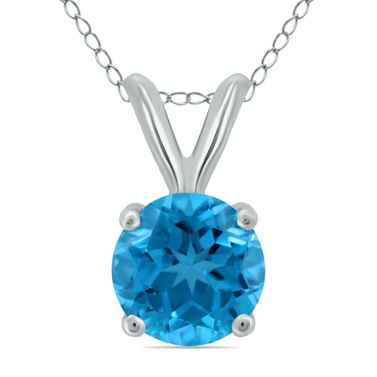 14K White Gold 6MM Round Blue Topaz Pendant