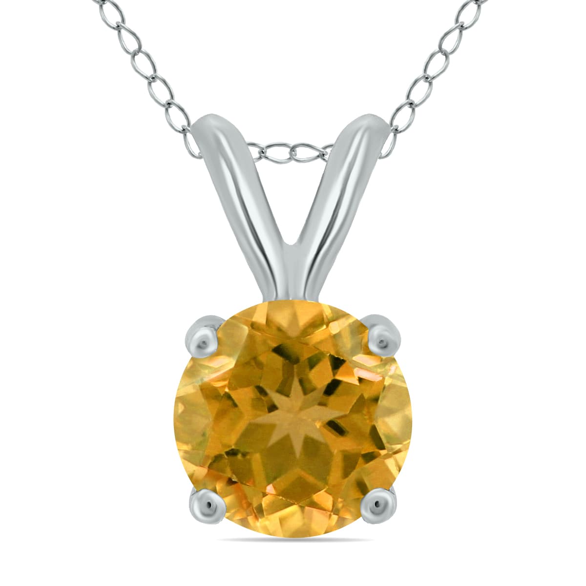 14K White Gold 6MM Round Citrine Pendant