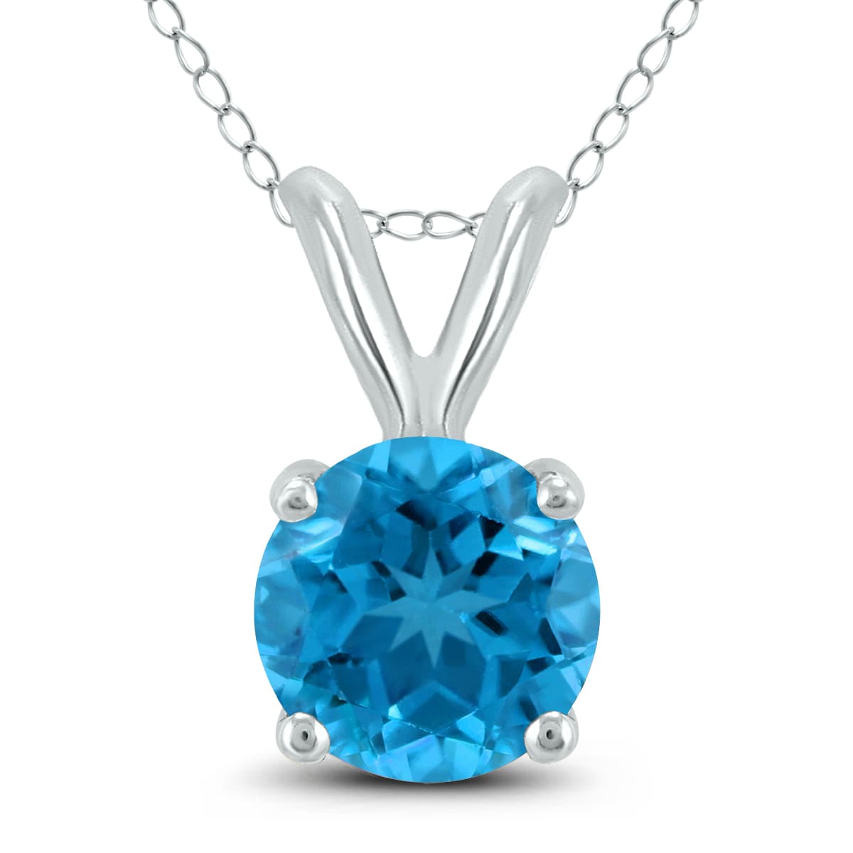 14K White Gold 7MM Round Blue Topaz Pendant
