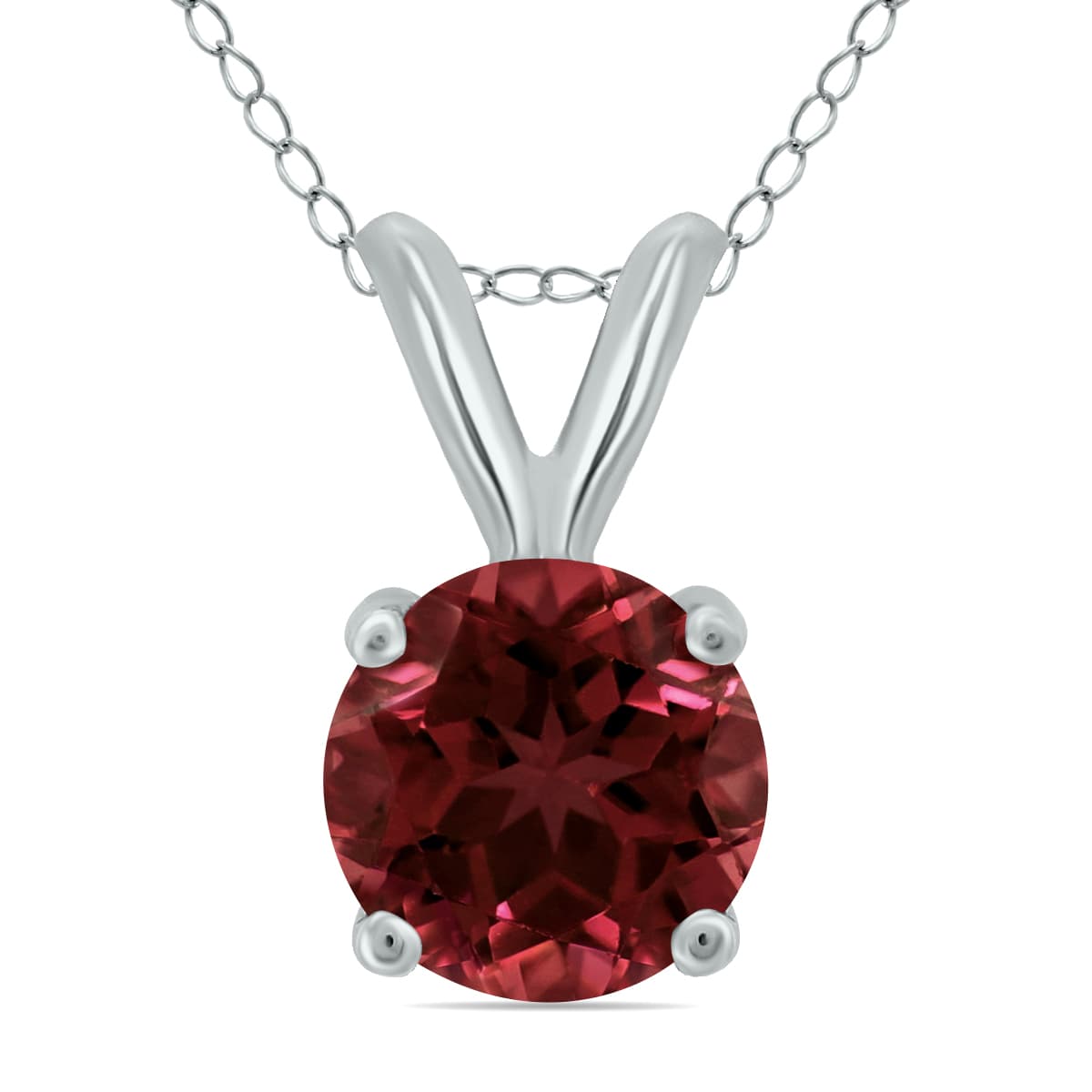 14K White Gold 7MM Round Garnet Pendant