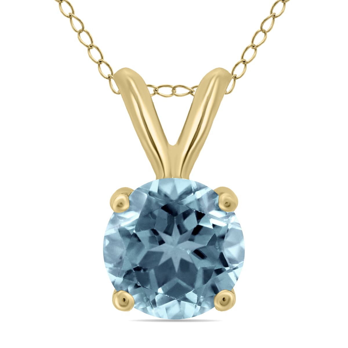 14K Yellow Gold 4MM Round Aquamarine Pendant