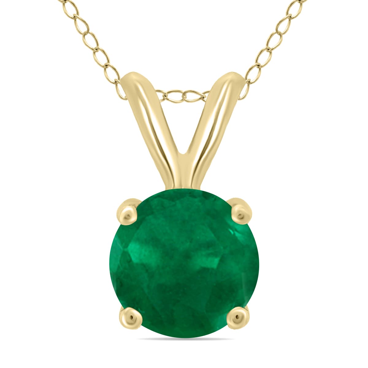 14K Yellow Gold 4MM Round Emerald Pendant