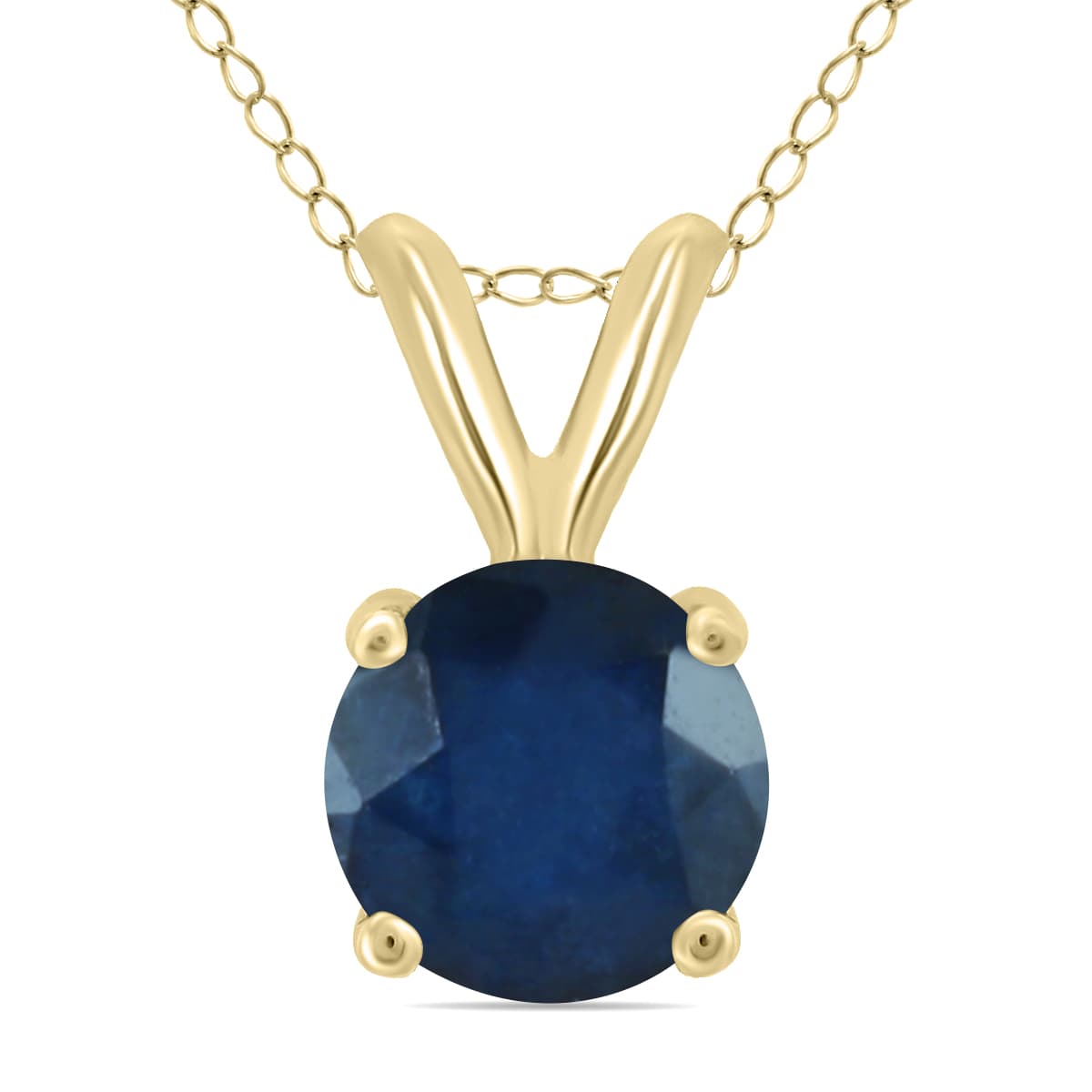 14K Yellow Gold 4MM Round Sapphire Pendant