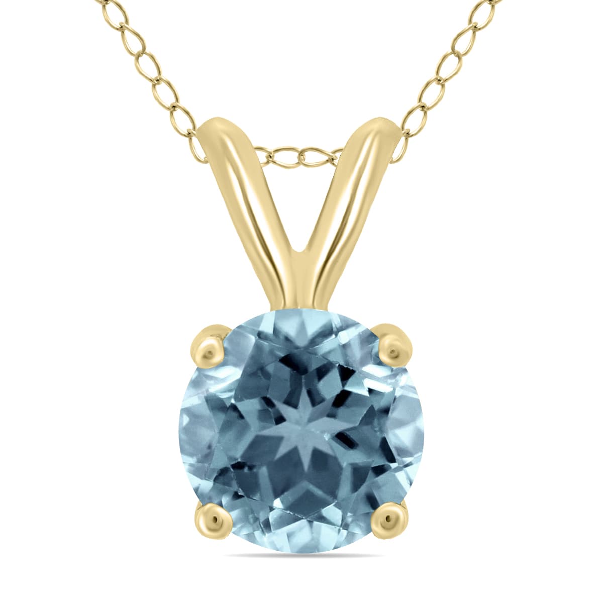 14K Yellow Gold 5MM Round Aquamarine Pendant