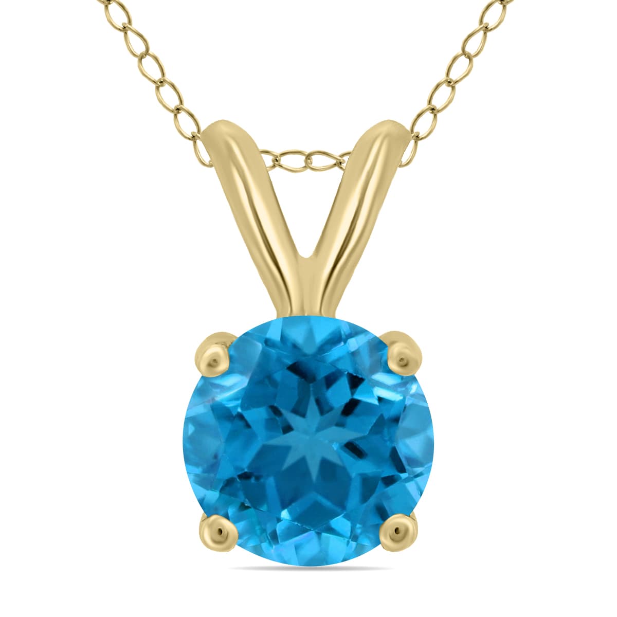 14K Yellow Gold 5MM Round Blue Topaz Pendant