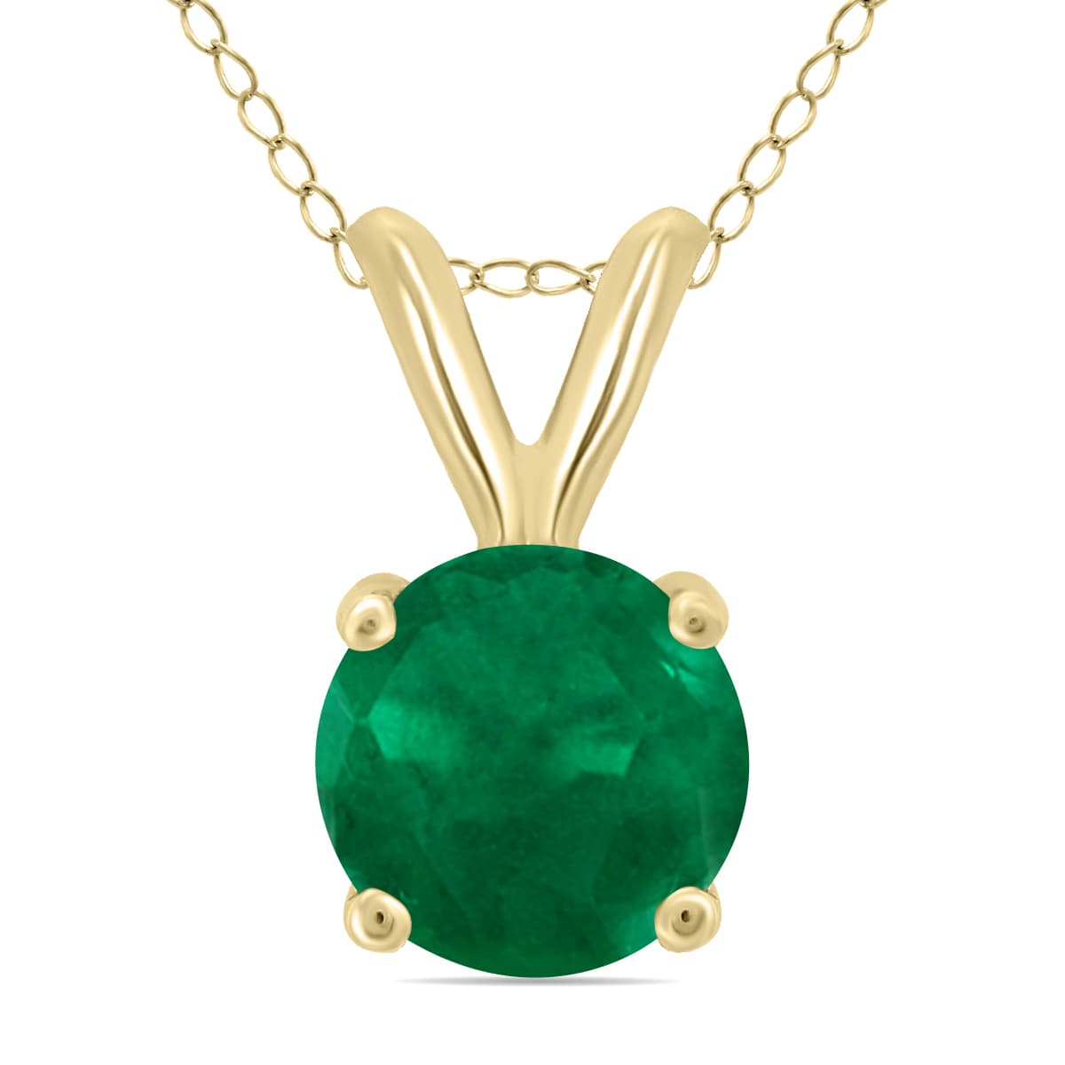 14K Yellow Gold 5MM Round Emerald Pendant