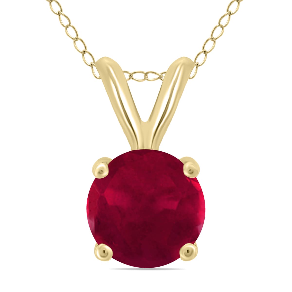 14K Yellow Gold 5MM Round Ruby Pendant