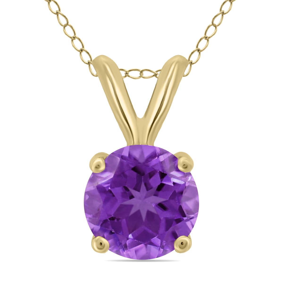 14K Yellow Gold 7MM Round Amethyst Pendant