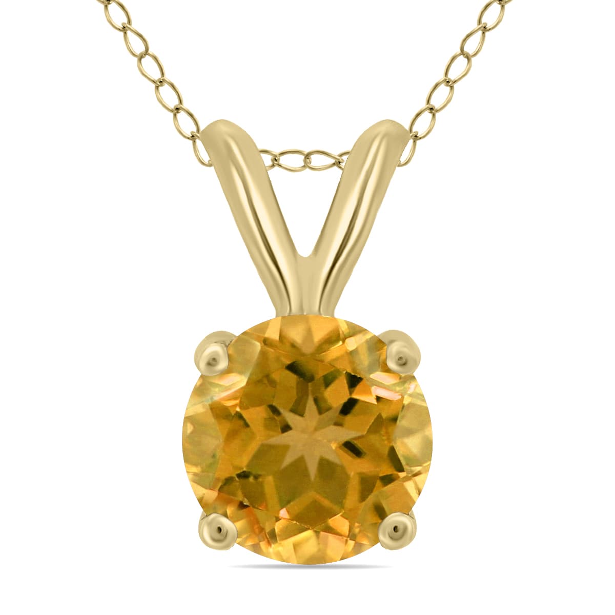 14K Yellow Gold 7MM Round Citrine Pendant