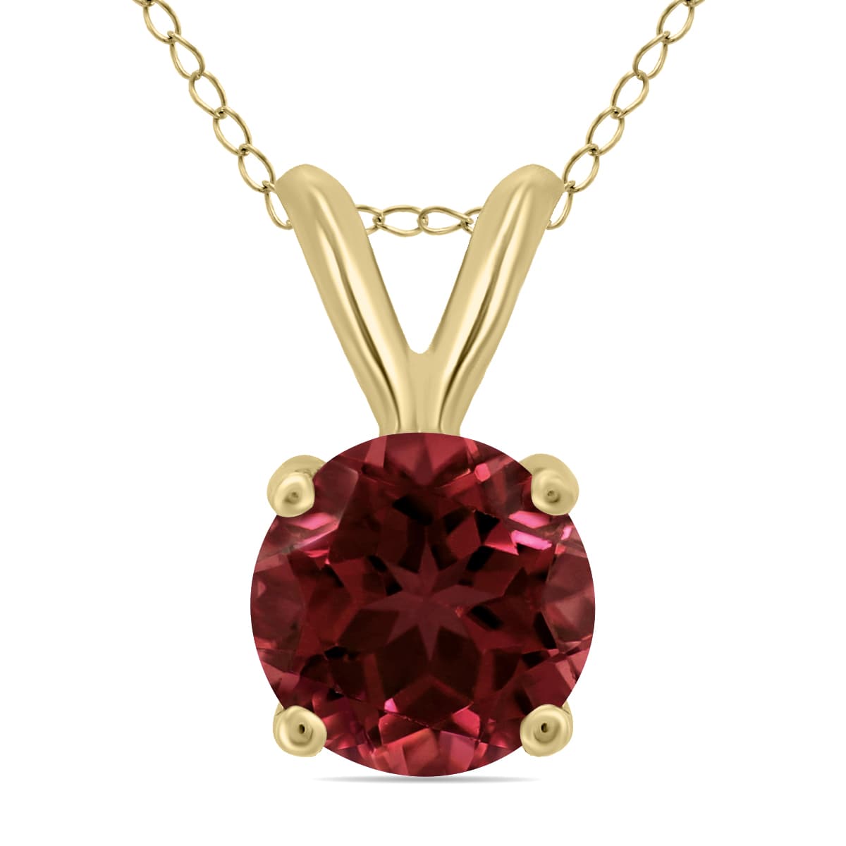 14K Yellow Gold 7MM Round Garnet Pendant