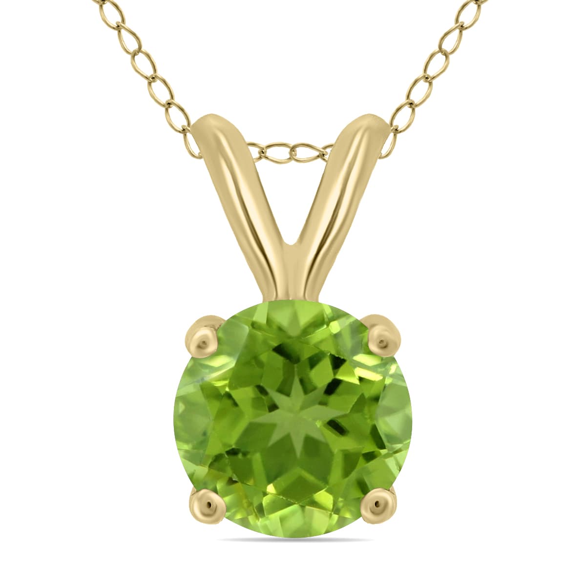 14K Yellow Gold 7MM Round Peridot Pendant