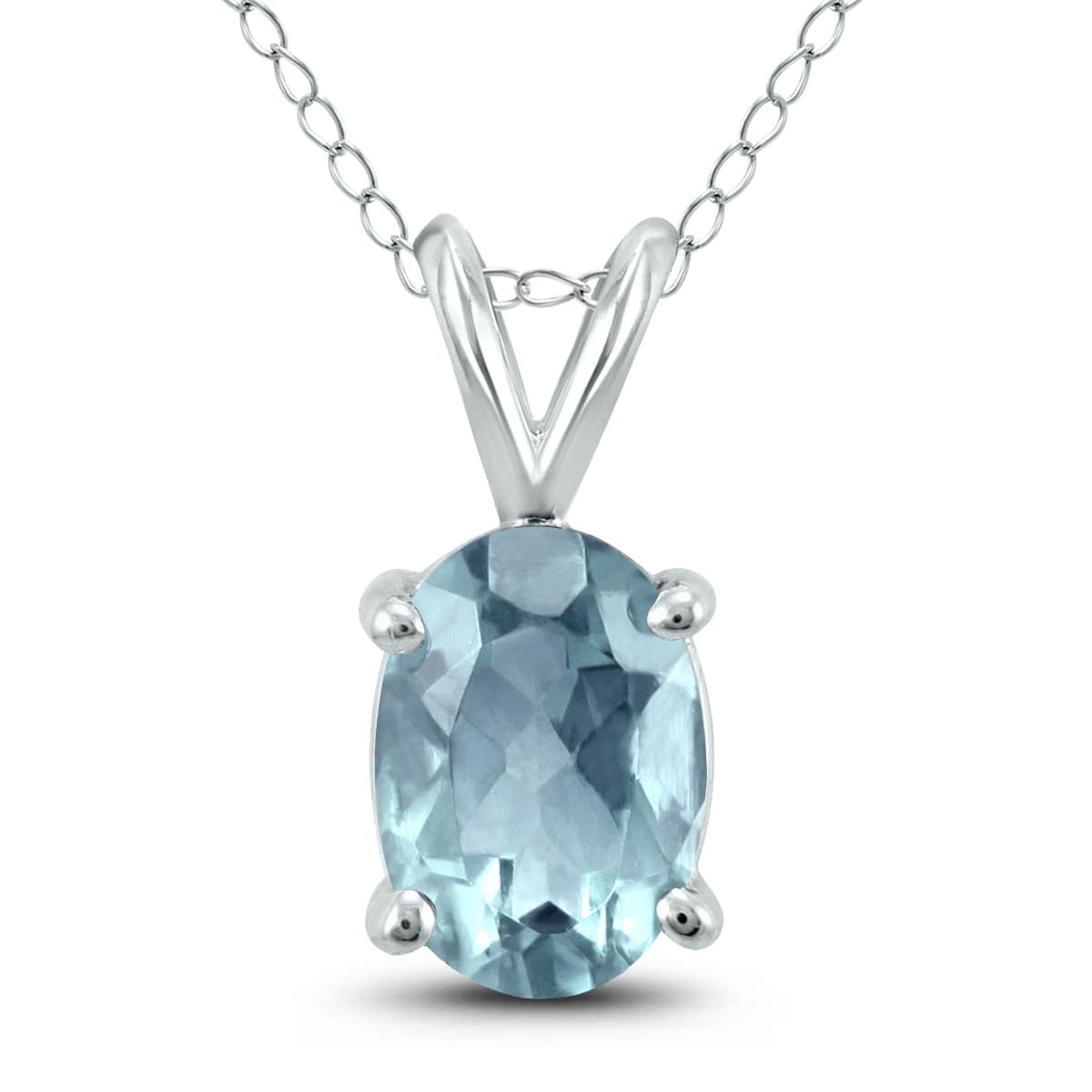 14K White Gold 5x3MM Oval Aquamarine Pendant