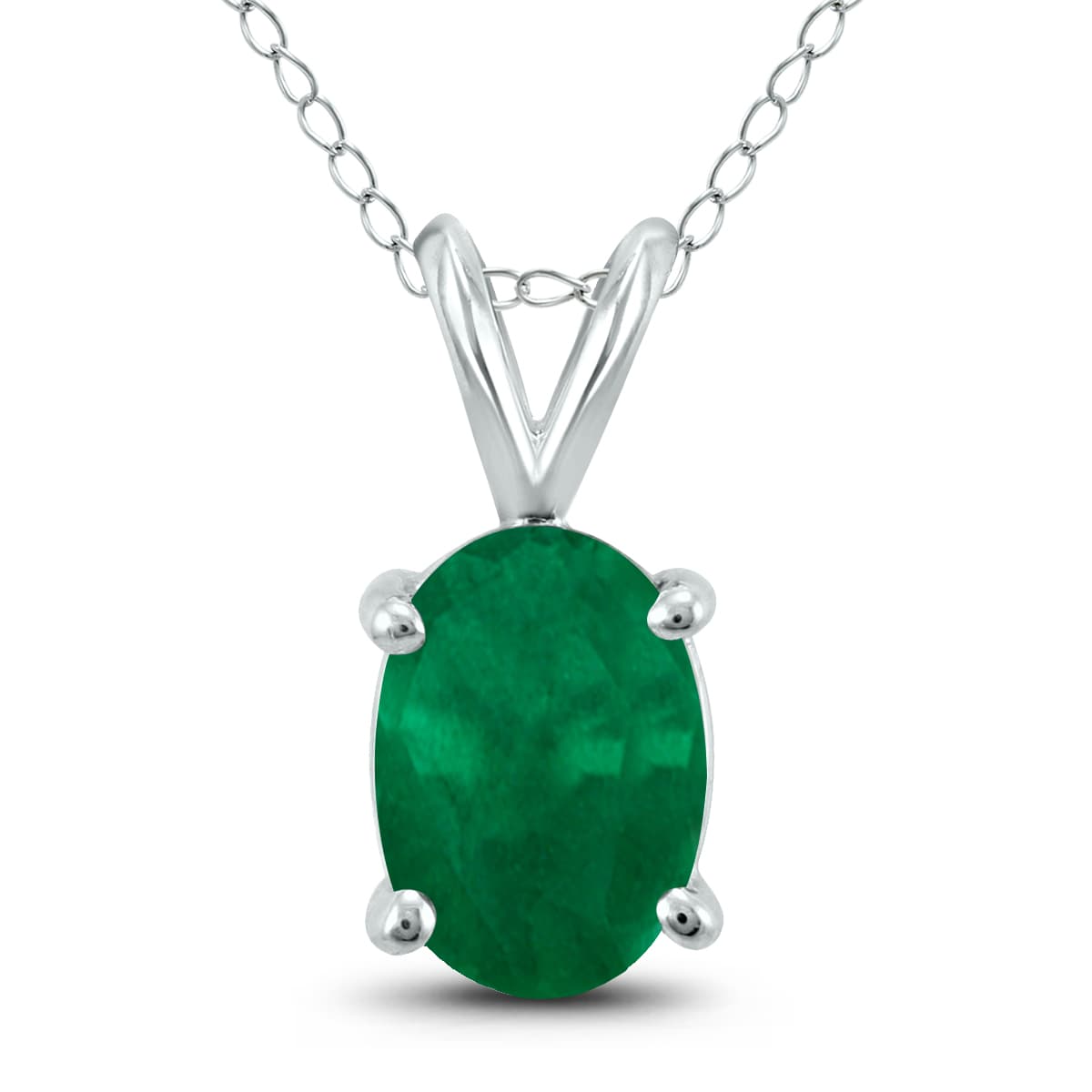 14K White Gold 5x3MM Oval Emerald Pendant