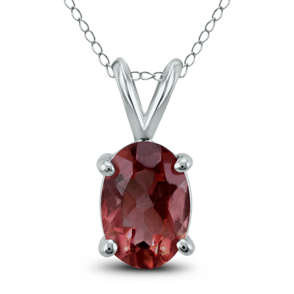 14K White Gold 6x4MM Oval Garnet Pendant