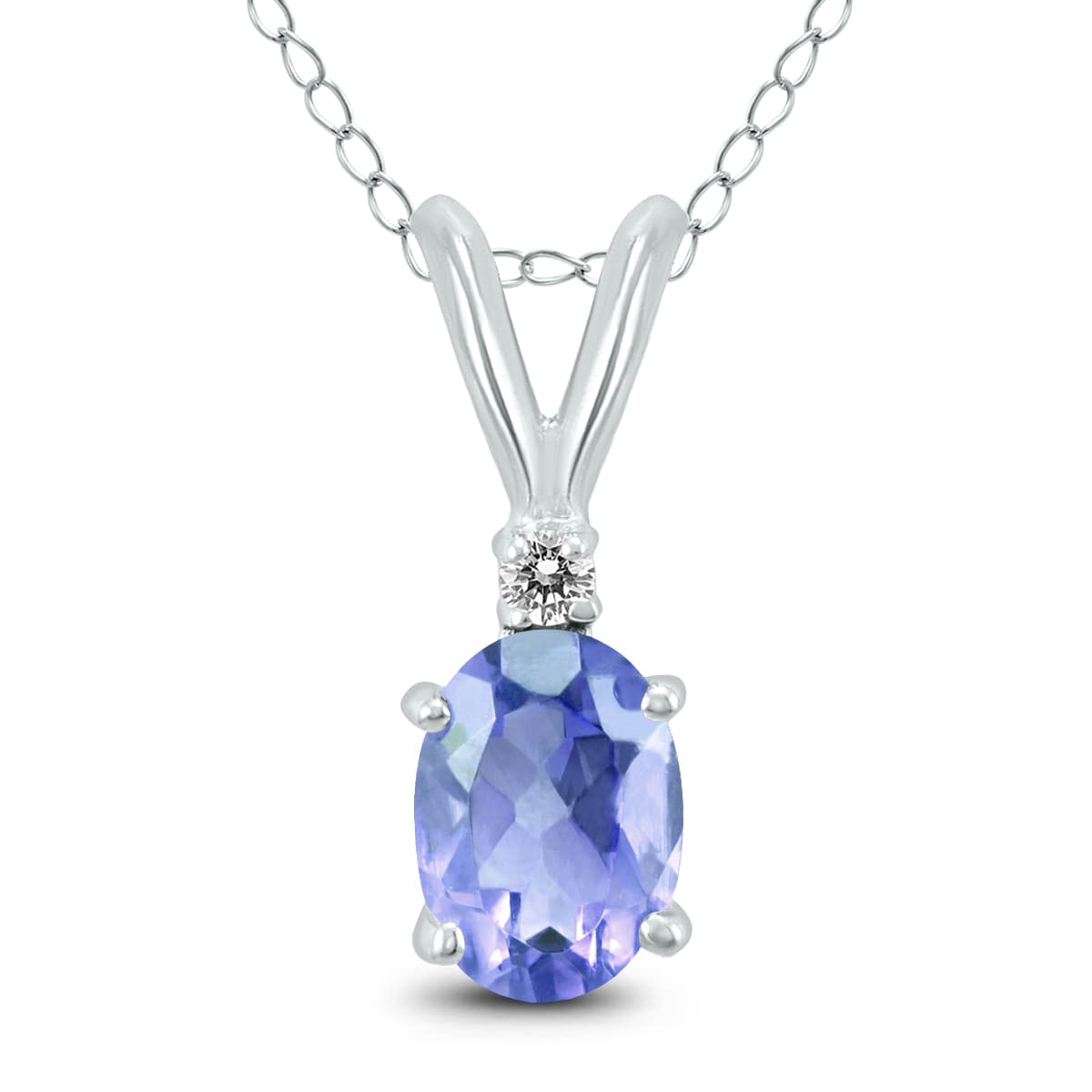 14K White Gold 5x3MM Oval Tanzanite and Diamond Pendant