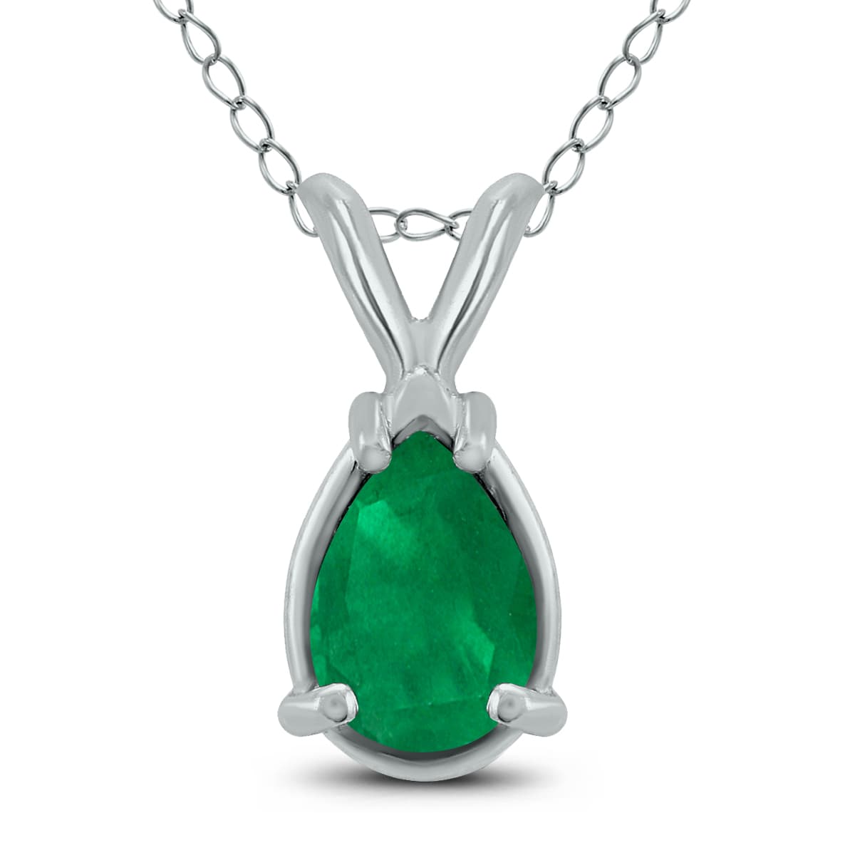 14K White Gold 5x3MM Pear Emerald Pendant