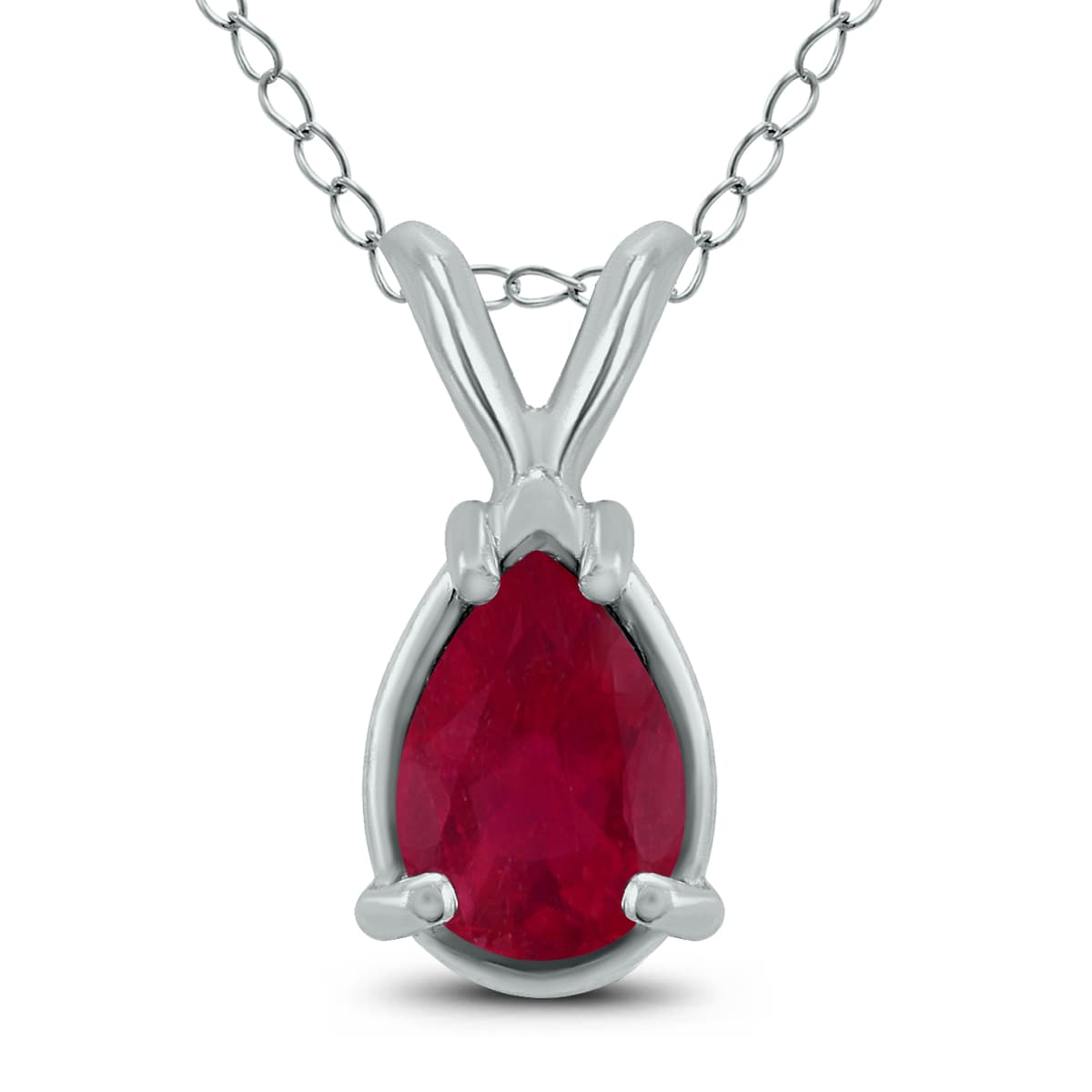 14K White Gold 5x3MM Pear Ruby Pendant