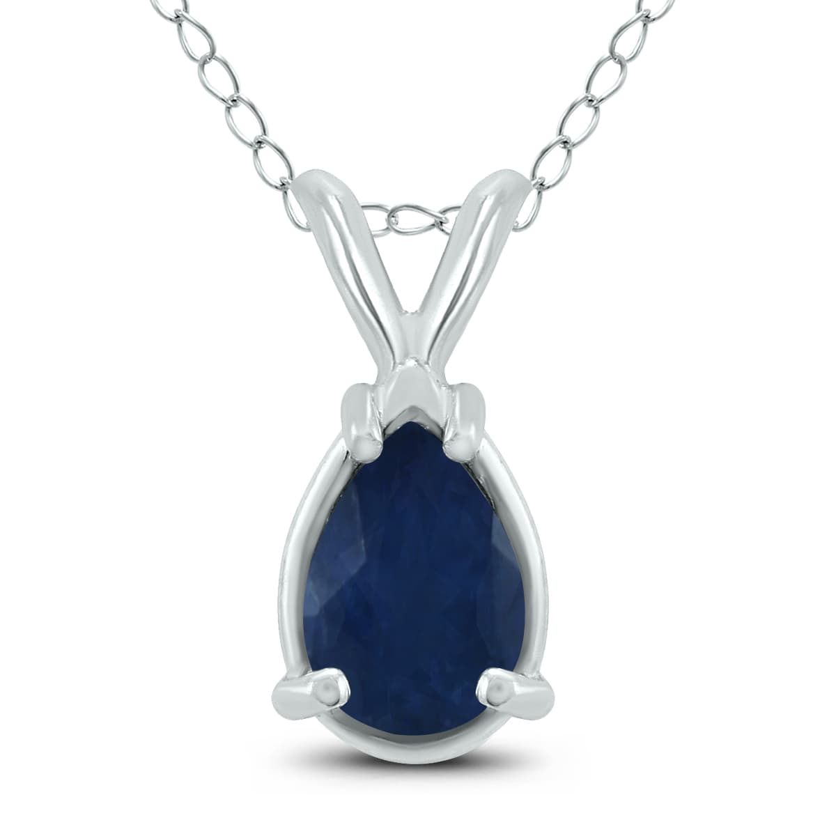 14K White Gold 5x3MM Pear Sapphire Pendant