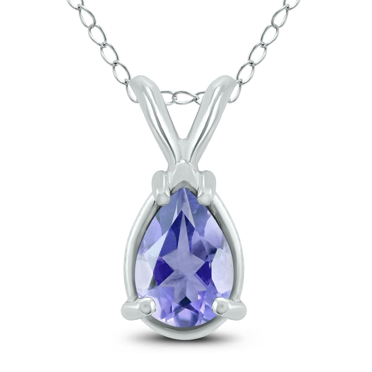 14K White Gold 5x3MM Pear Tanzanite Pendant