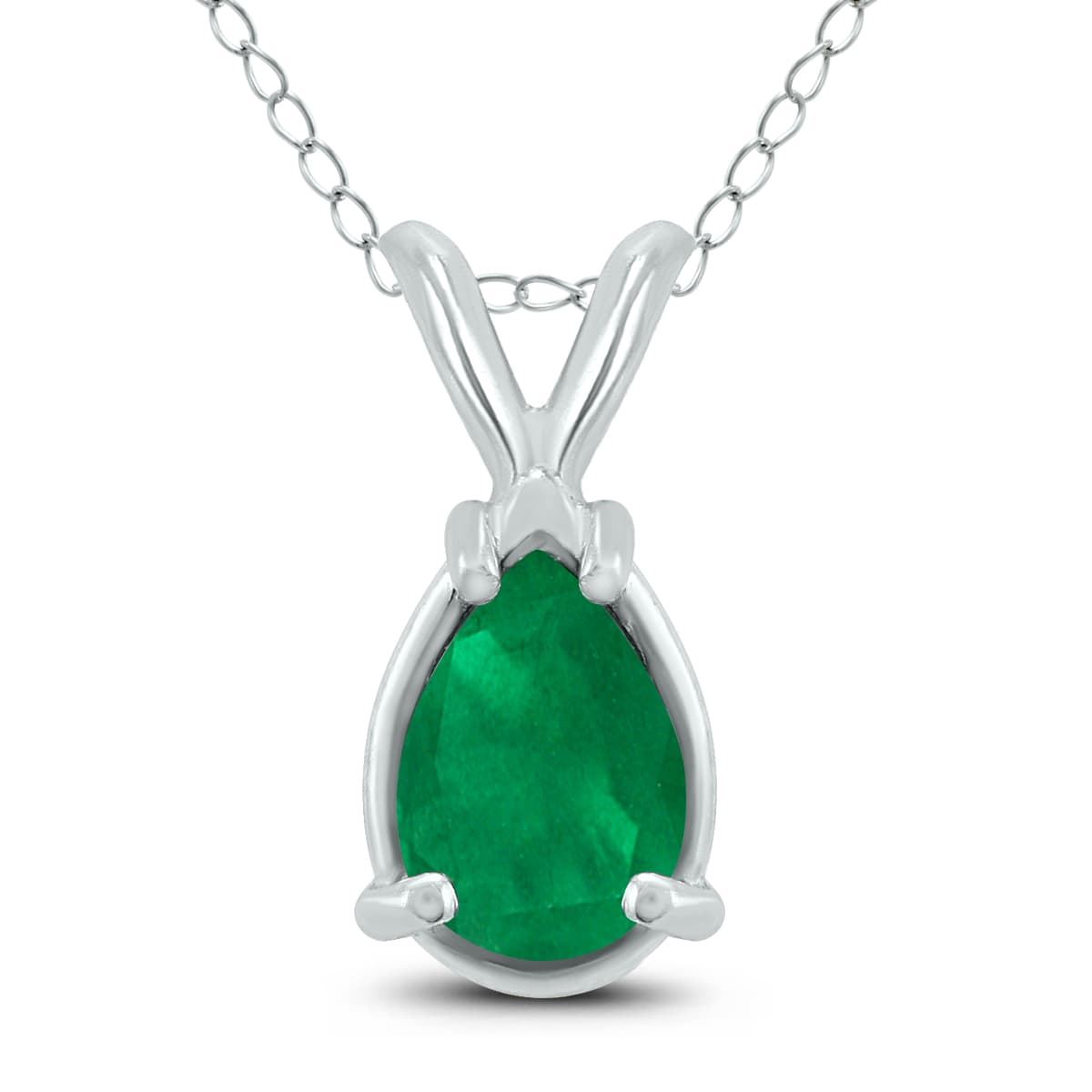14K White Gold 6x4MM Pear Emerald Pendant
