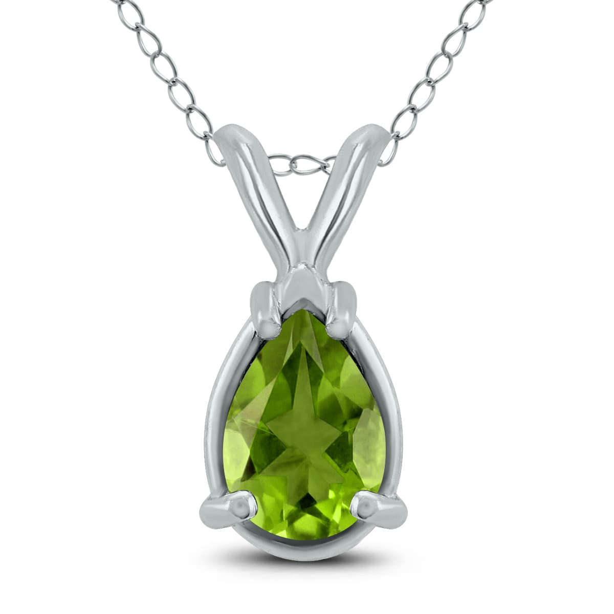 14K White Gold 8x6MM Pear Peridot Pendant