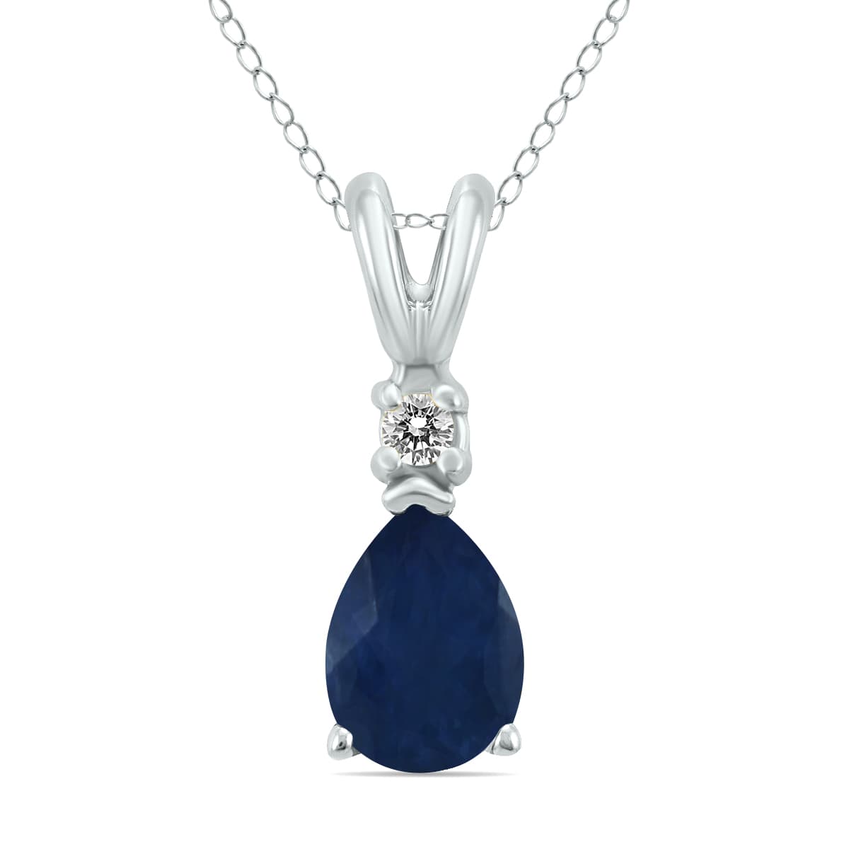 14K White Gold 5x3MM Pear Sapphire and Diamond Pendant
