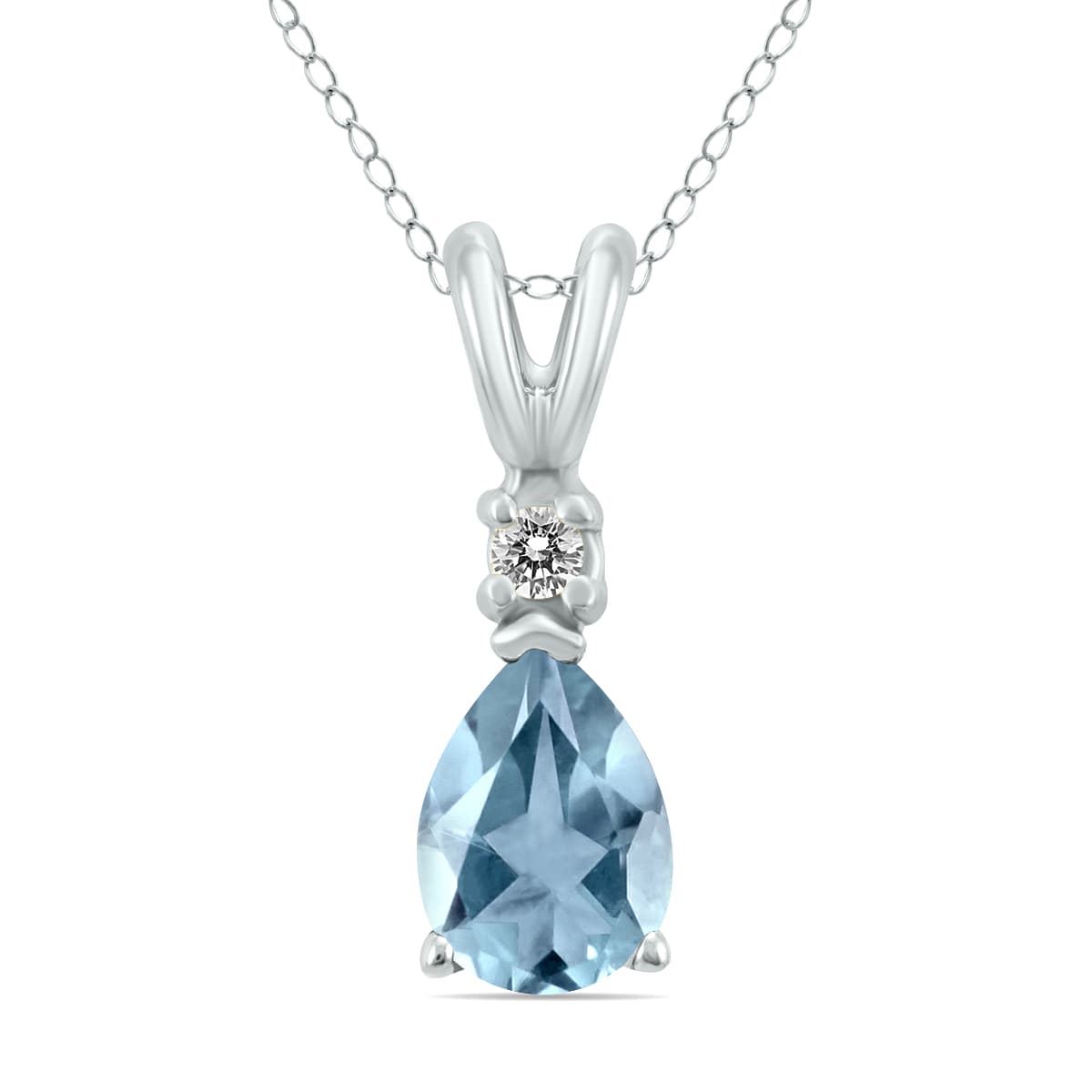 14K White Gold 6x4MM Pear Aquamarine and Diamond Pendant