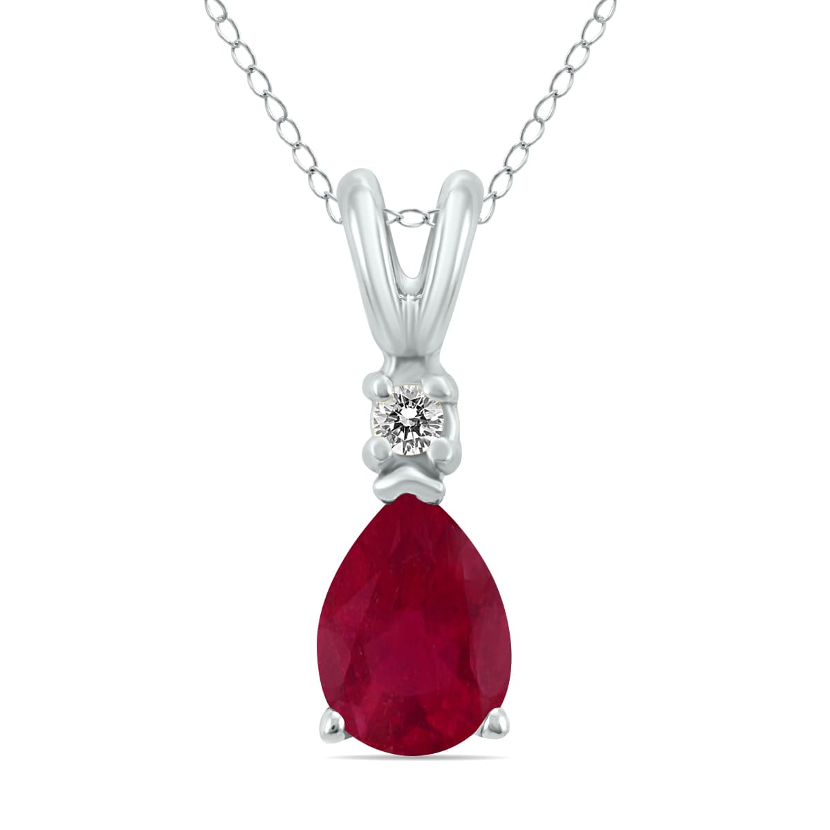 14K White Gold 6x4MM Pear Ruby and Diamond Pendant