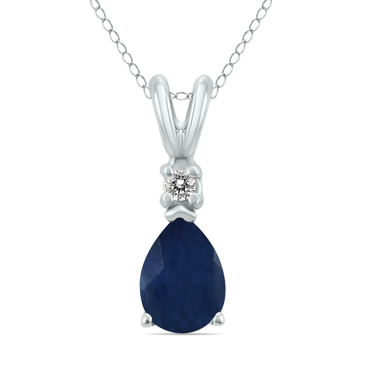 14K White Gold 6x4MM Pear Sapphire and Diamond Pendant