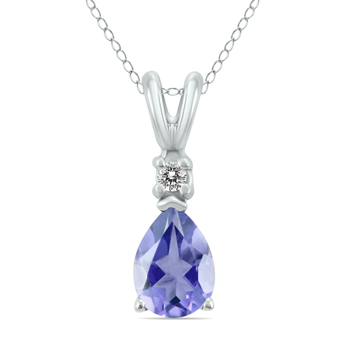 14K White Gold 6x4MM Pear Tanzanite and Diamond Pendant
