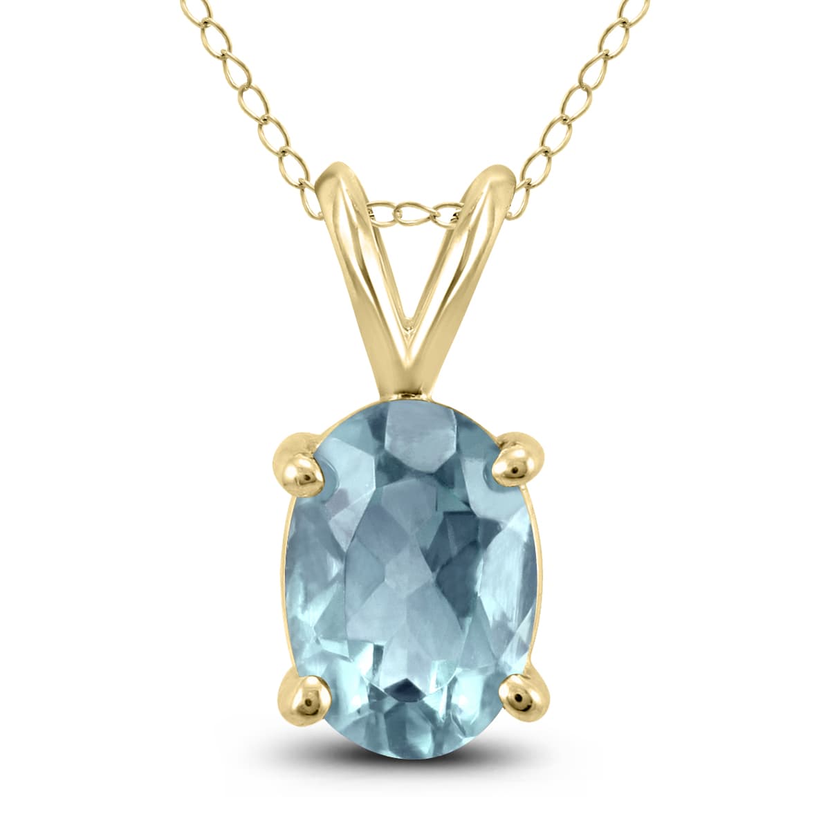 14K Yellow Gold 6x4MM Oval Aquamarine Pendant