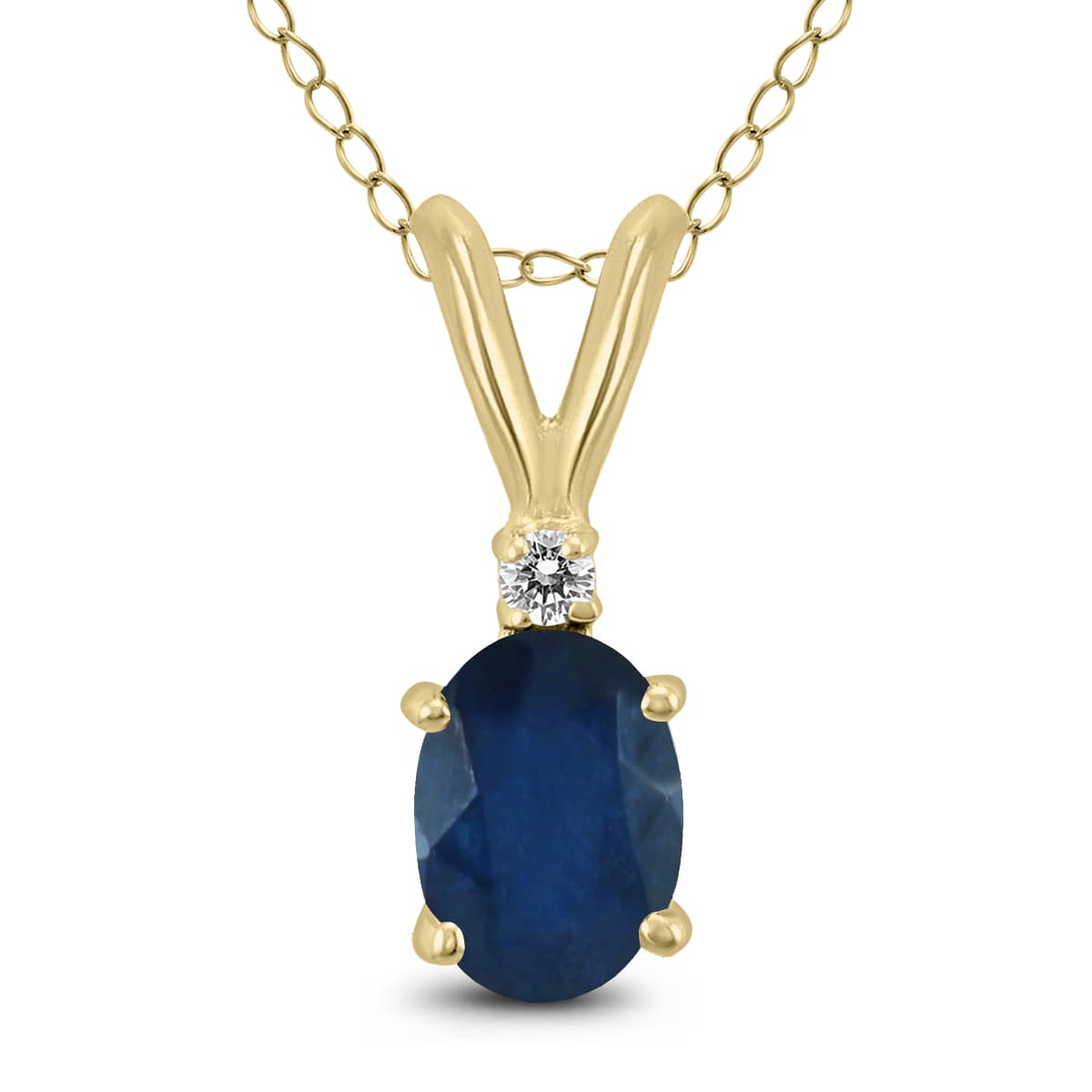 14K Yellow Gold 5x3MM Oval Sapphire and Diamond Pendant