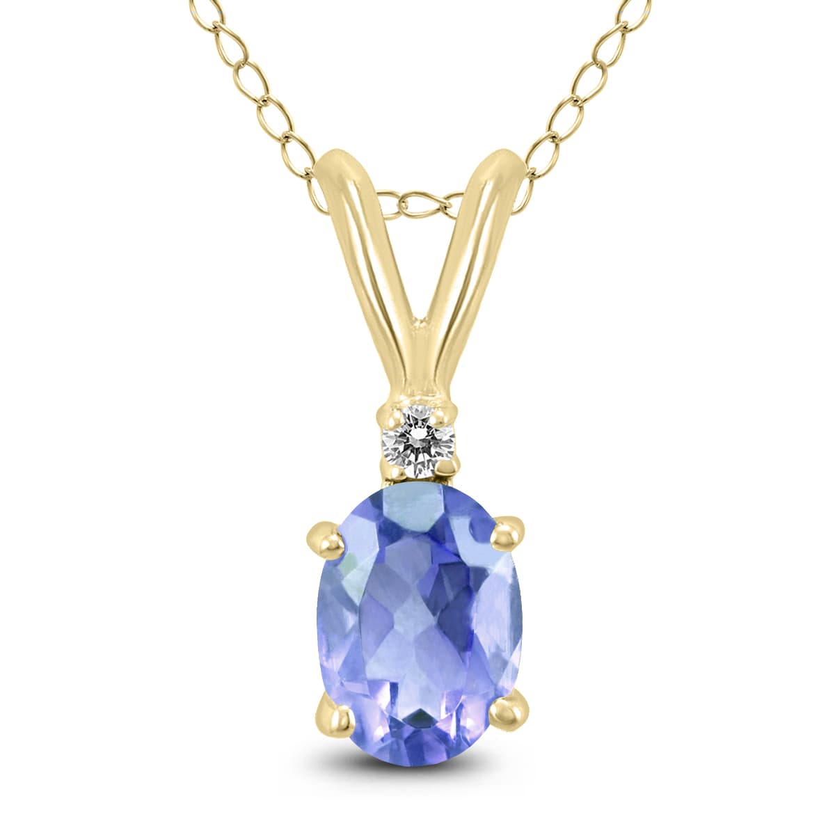 14K Yellow Gold 5x3MM Oval Tanzanite and Diamond Pendant