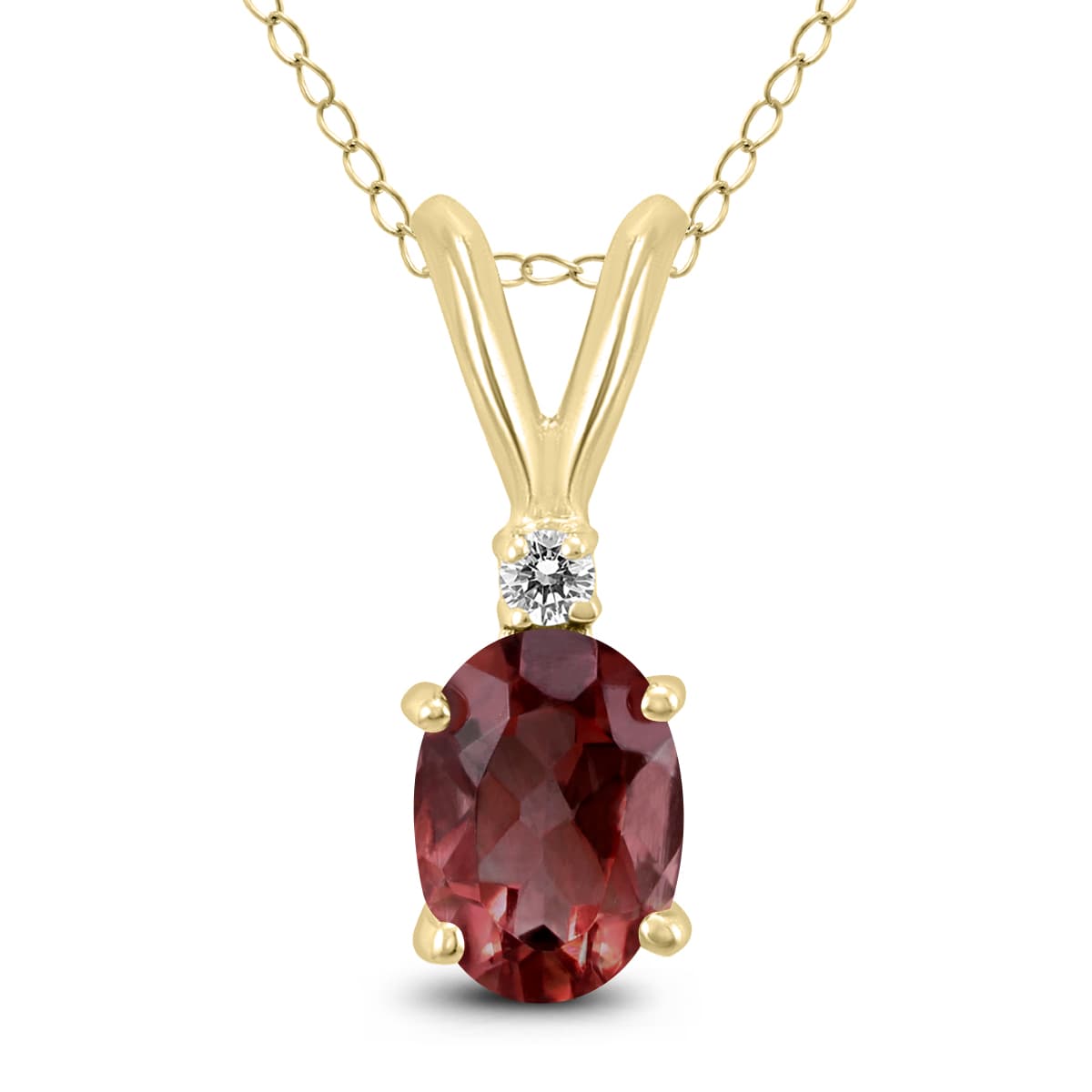 14K Yellow Gold 6x4MM Oval Garnet and Diamond Pendant