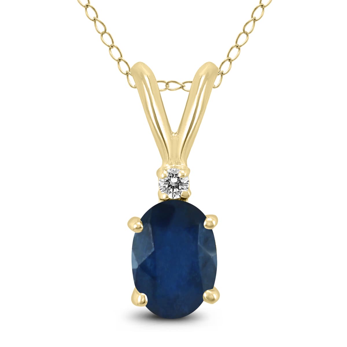 14K Yellow Gold 6x4MM Oval Sapphire and Diamond Pendant