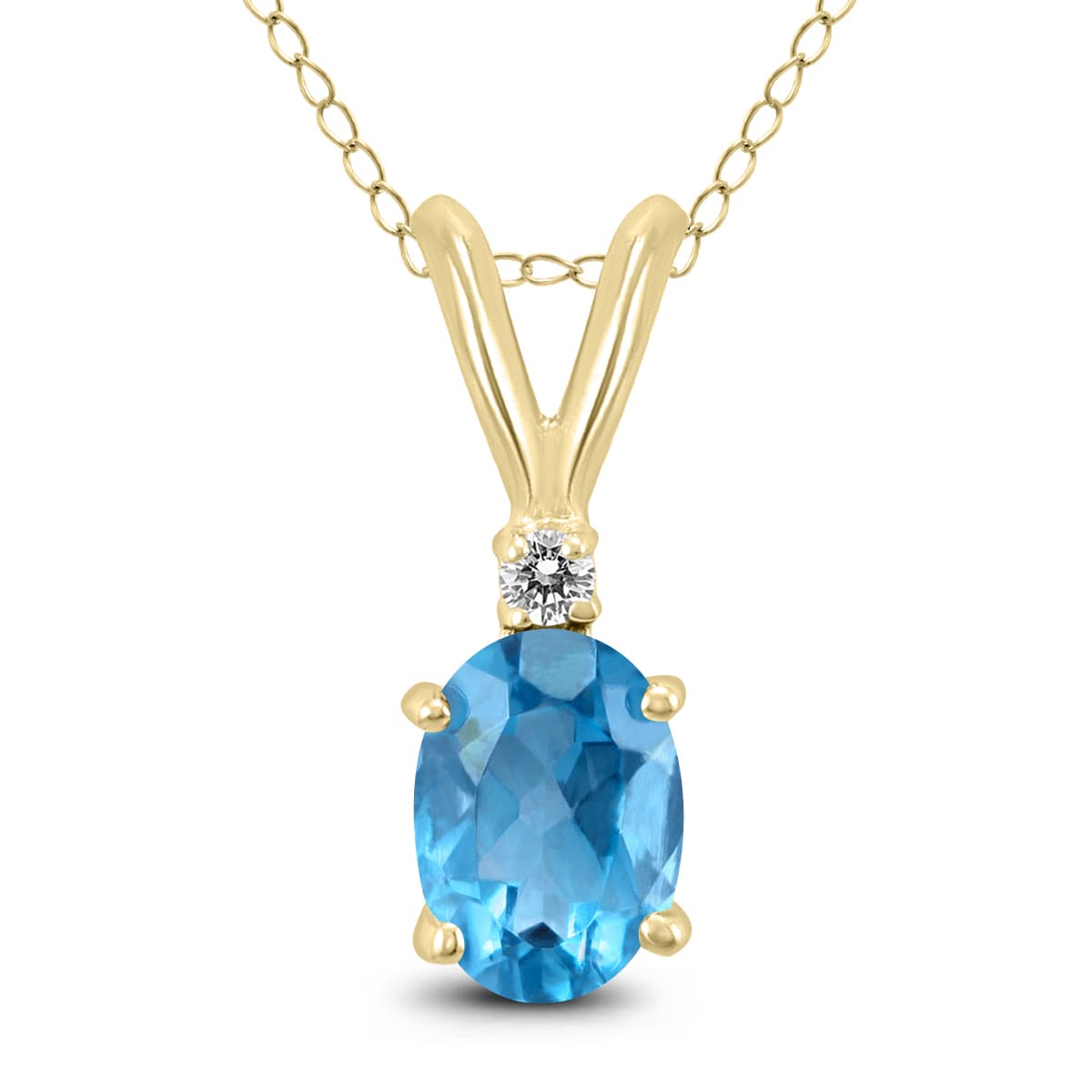 14K Yellow Gold 8x6MM Oval Blue Topaz and Diamond Pendant