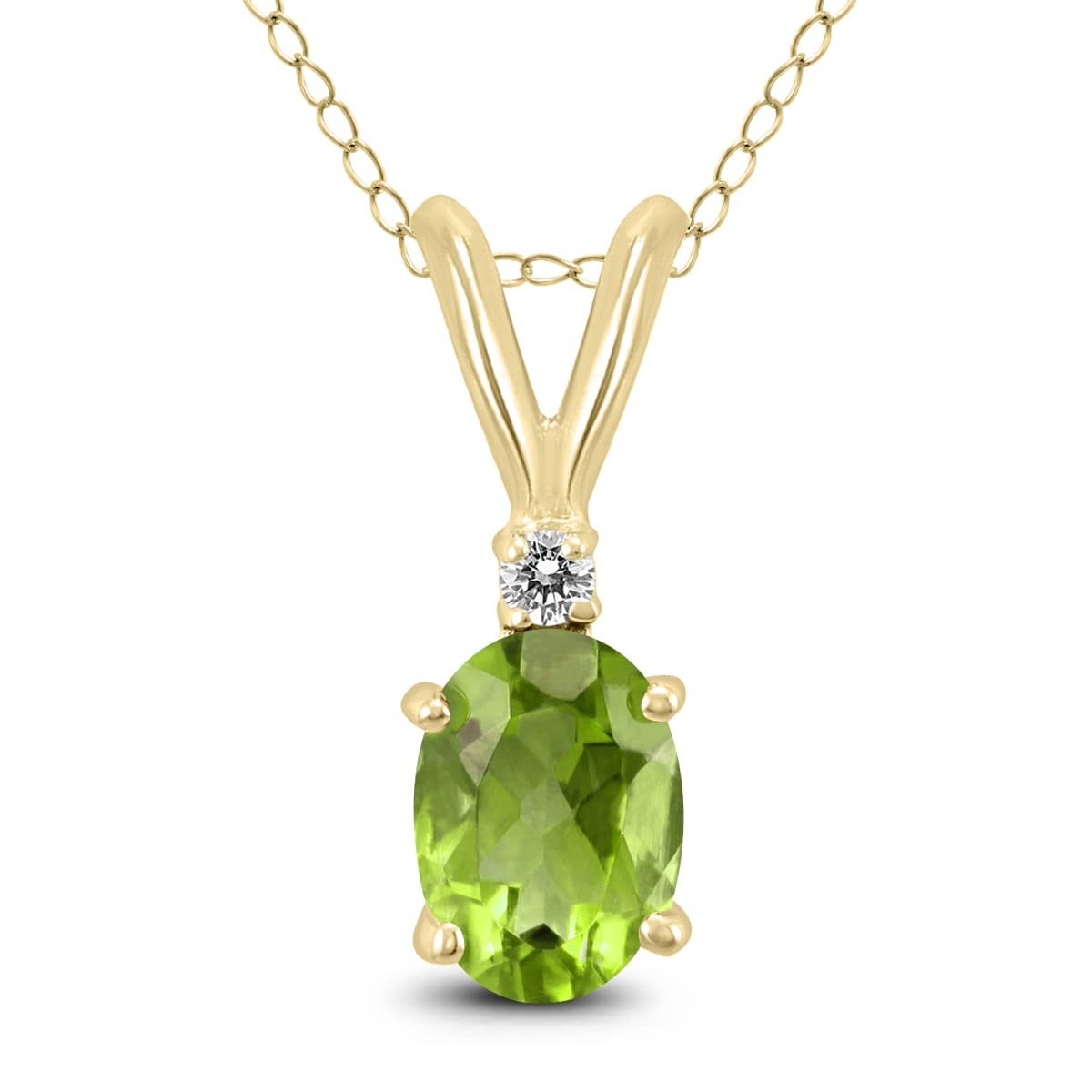 14K Yellow Gold 8x6MM Oval Peridot and Diamond Pendant