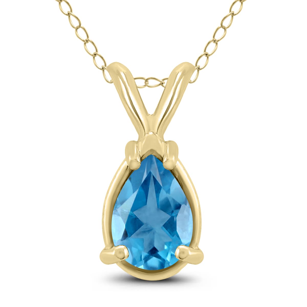 14K Yellow Gold 7x5MM Pear Blue Topaz Pendant